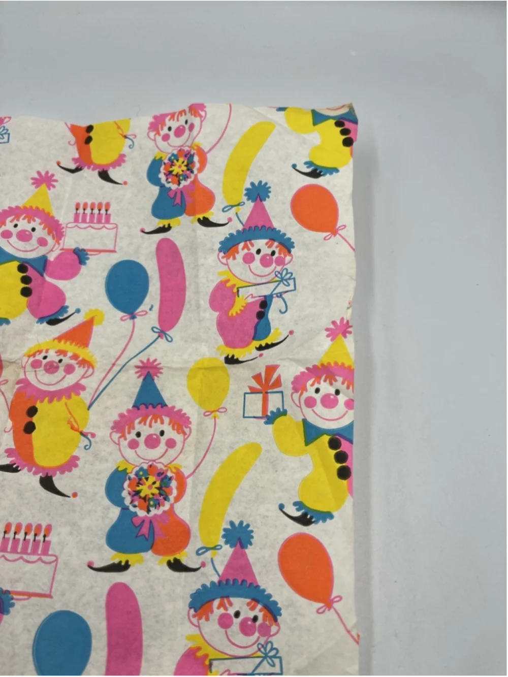 Vintage Tissue Paper 1960s Clowns Birthday 1 Sheet SEE ALL BRIGHT PRINT